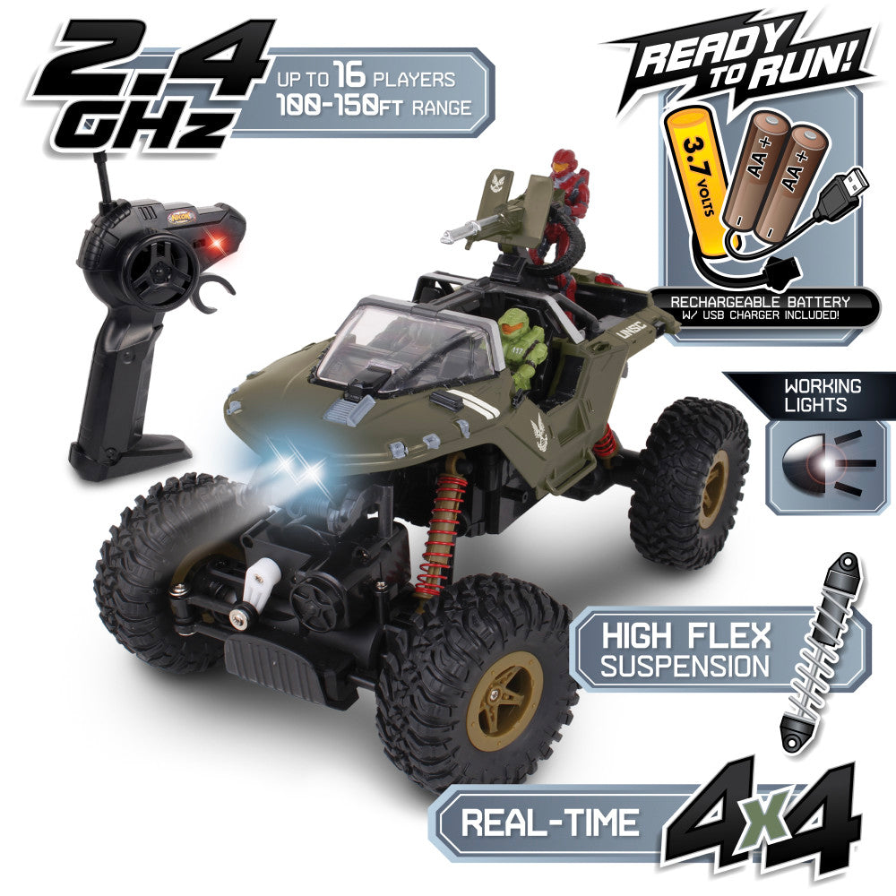 Alternative view of NKOK HALO Infinite RC UNSC Warthog 'Rock Hog' - Master Chief & Spartan - 2.4 GHz Remote Control Vehicle