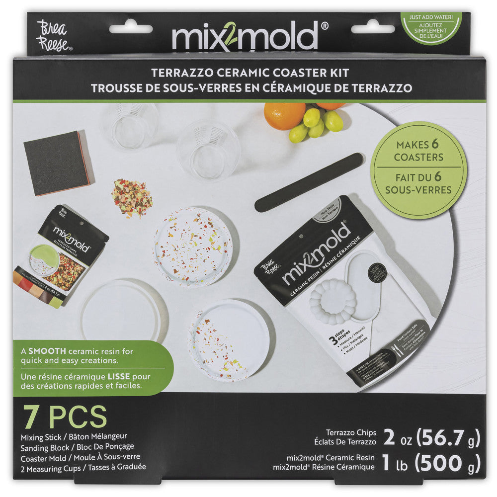 Brea Reese Mix2Mold Pastel Terrazzo DIY Ceramic Coaster Kit - Creates 6 Coasters