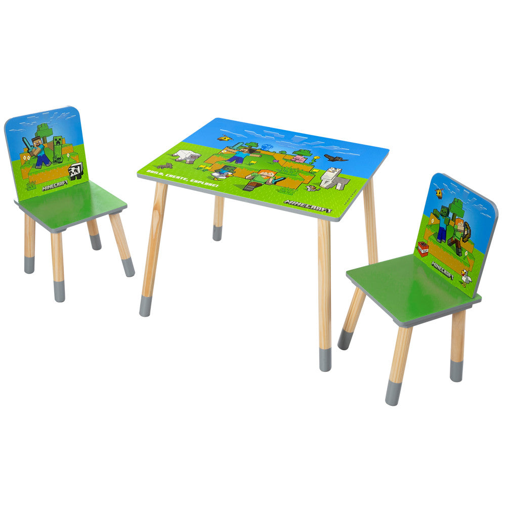 Minecraft Adventure Kids Wooden Table & 2 Chairs Set - Green & Blue