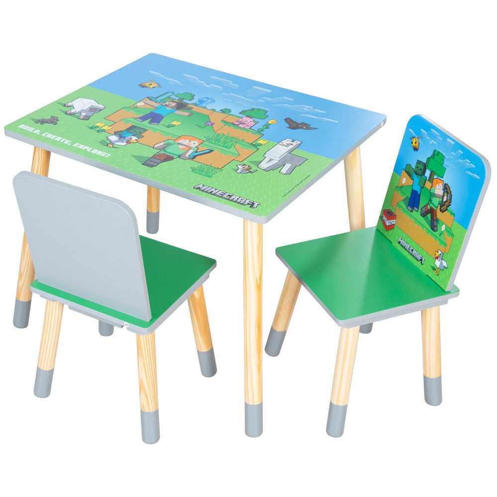 Minecraft Adventure Kids Wooden Table & 2 Chairs Set - Green & Blue - Image 4