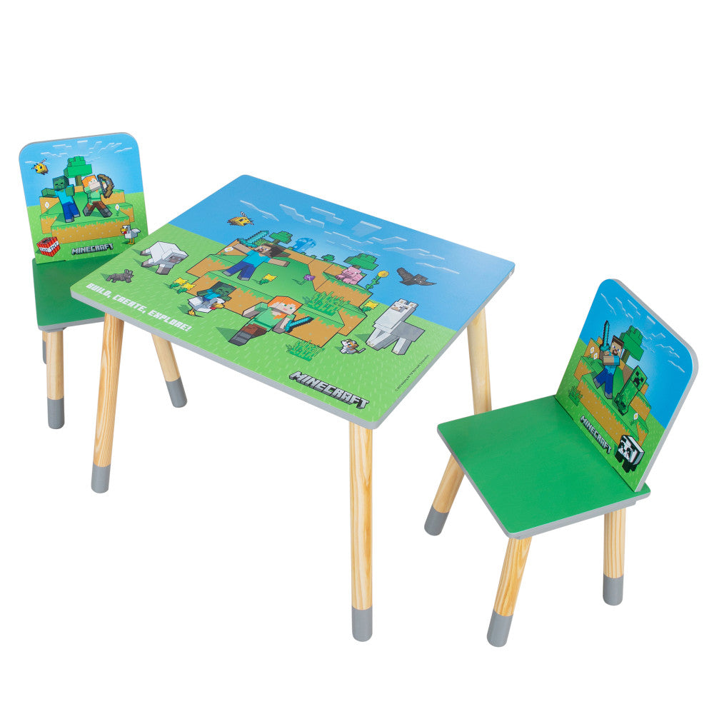 Minecraft Adventure Kids Wooden Table & 2 Chairs Set - Green & Blue - Image 6