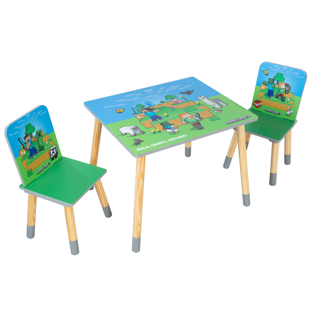 Minecraft Adventure Kids Wooden Table & 2 Chairs Set - Green & Blue - Image 7