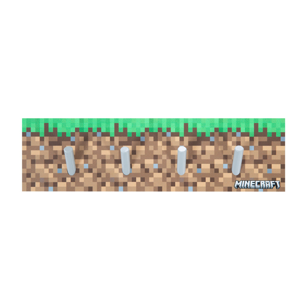Minecraft Grass Block Wooden Coat Rack - Wall Mount with 4 Hooks