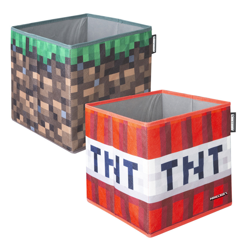 Minecraft Collapsible Fabric Storage Cubes, TNT & Grass Block, 2-Pack - 10"