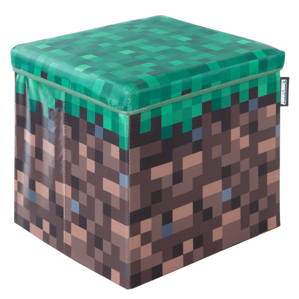 Minecraft Pixel Grass Block Small Ottoman with Storage Lid