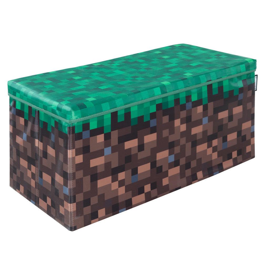 Minecraft: Large Pixel Grass Block Storage Bench - Collapsible Toy Organizer