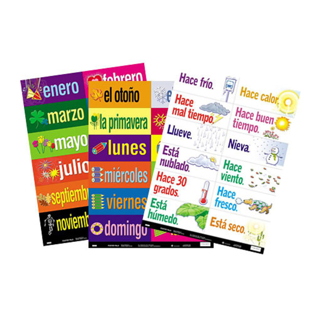 Alternative view of Poster Pals Spanish Vocabulary Teaching Chart Set, 36 Laminated Cards
