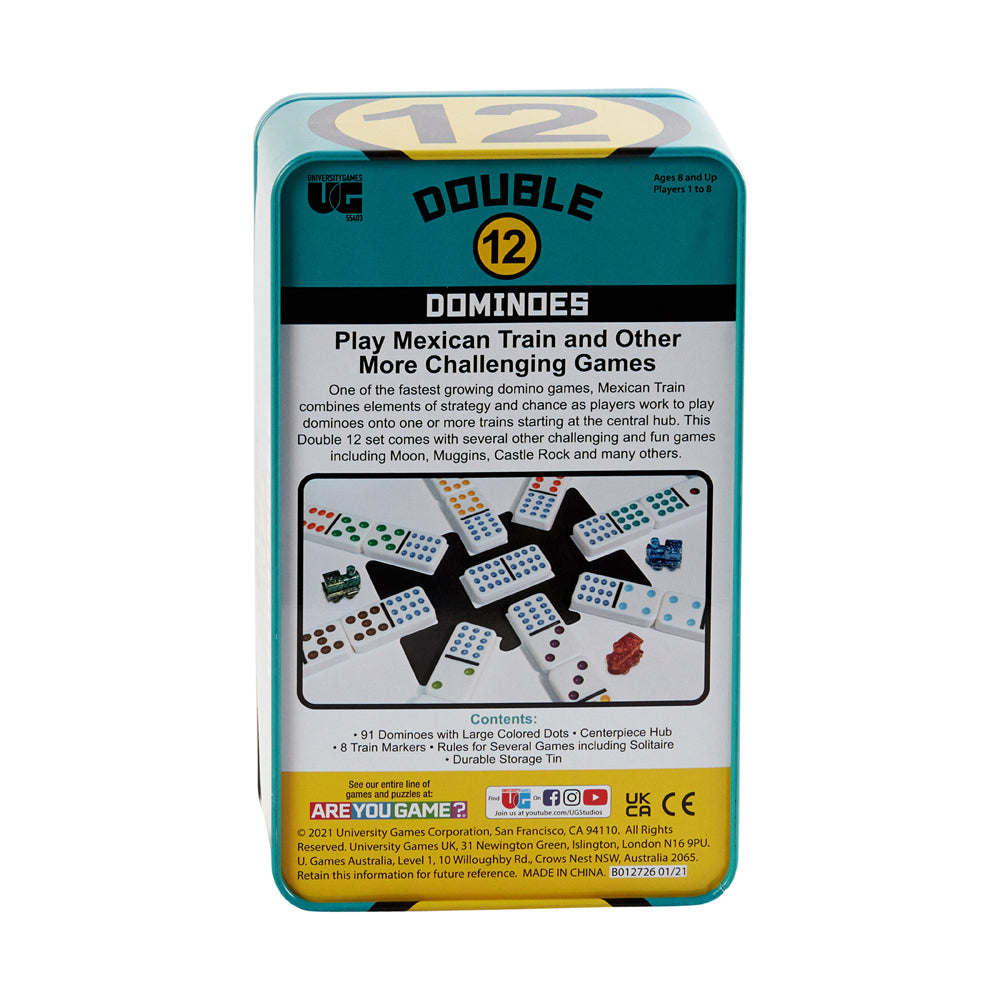 Double 12 Mexican Train Dominoes Game Set with Storage Tin - Image 3