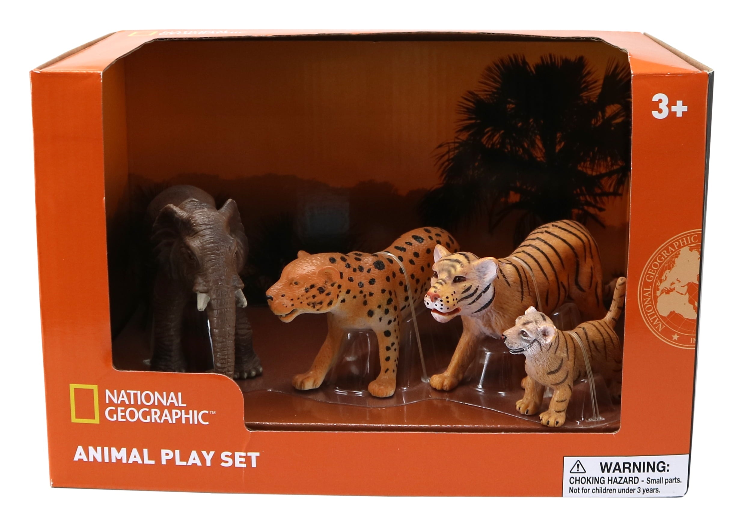 National Geographic Wildlife Explorer Plush Set - Elephant, Leopard, Tiger & Cub