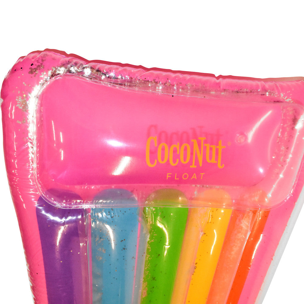 CocoNut Float Glitter Rainbow Pool Lounge - 68" x 28" Inflatable Water Raft - Image 3