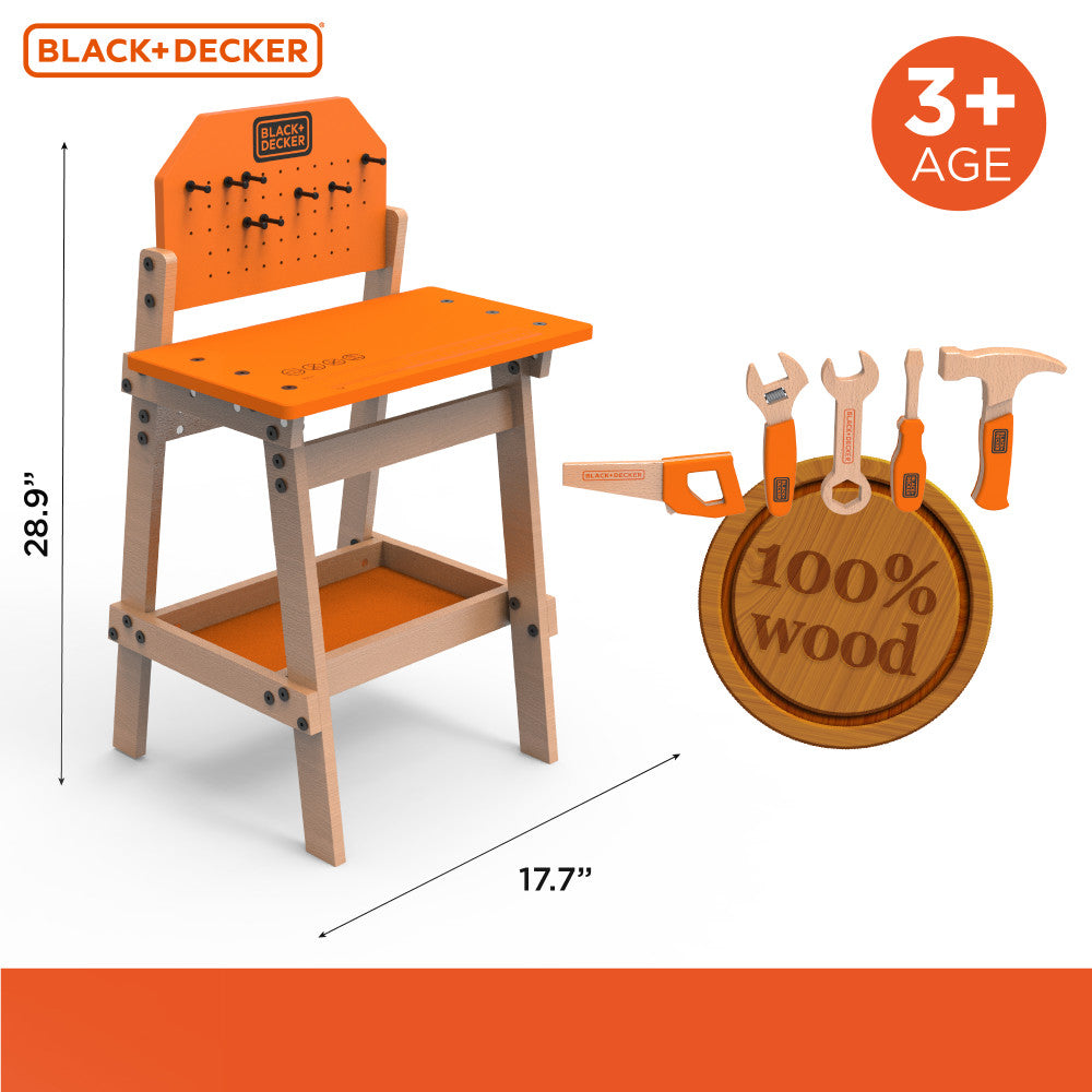 Alternative view of Black & Decker 6-Piece Kids Workbench & Wooden Tool Set - Pretend Play