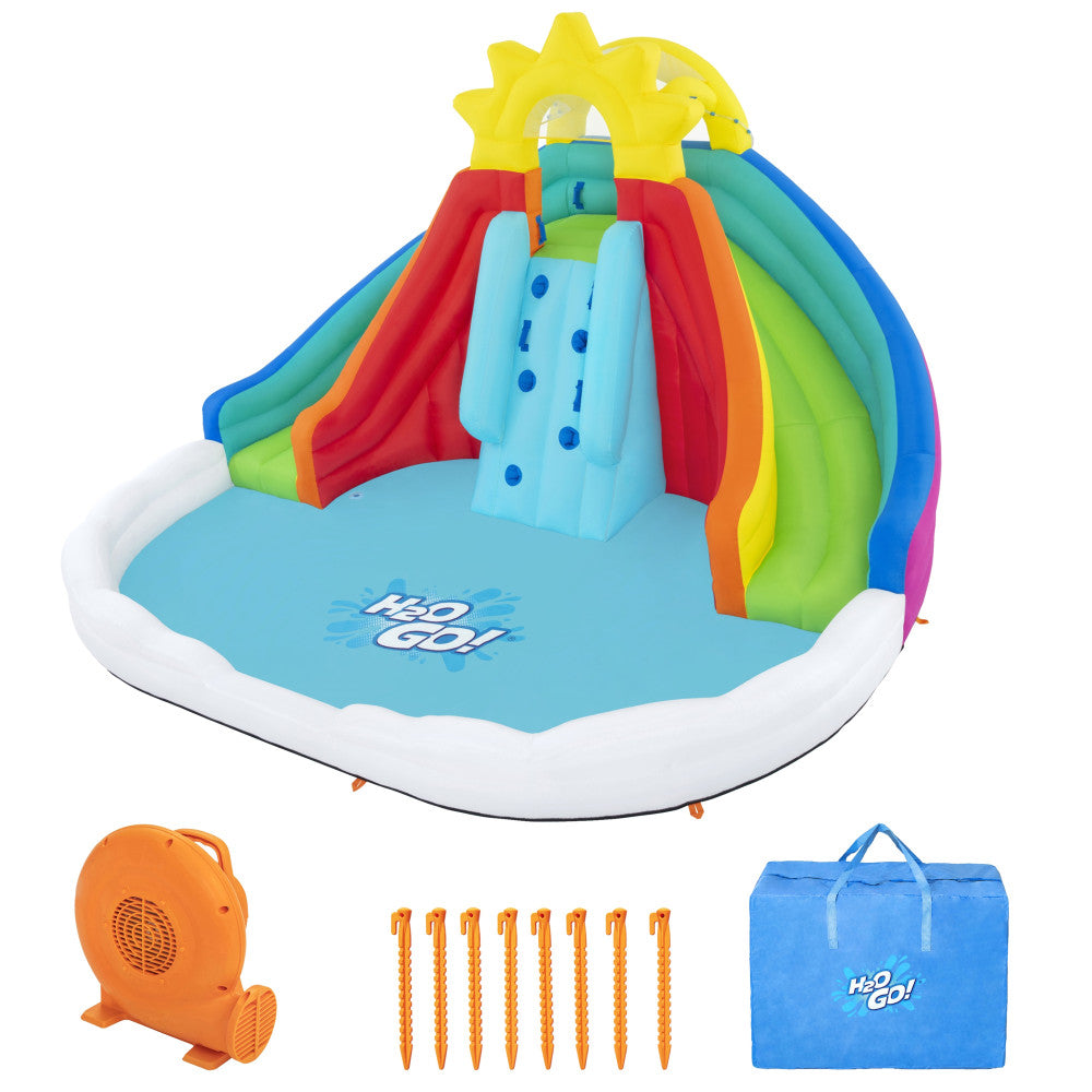 Alternative view of H2OGO Let It Rain Mega Water Park with Dual Slides and Climbing Wall