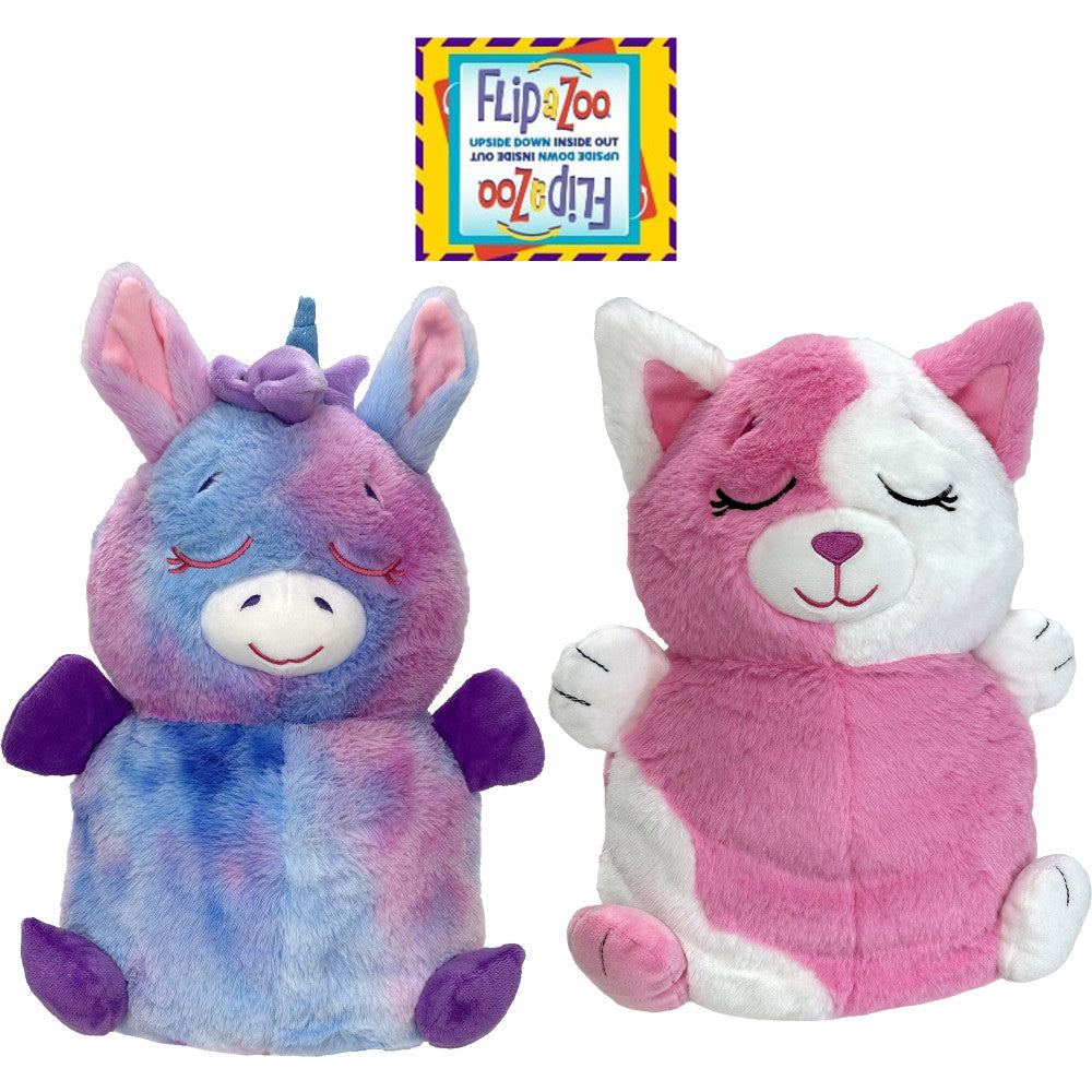 FlipaZoo 2-in-1 Plush - Pink Cat to Rainbow Unicorn - Transforming Stuffed Animal