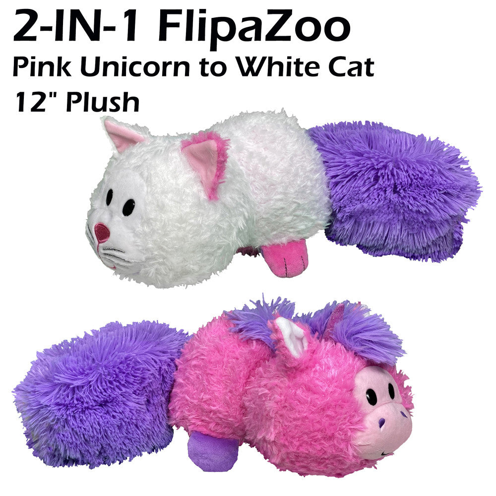 Alternative view of FlipaZoo Magic Tails 2-in-1 Plush - Pink Unicorn to White Cat 14 Inch Cuddly Pillow