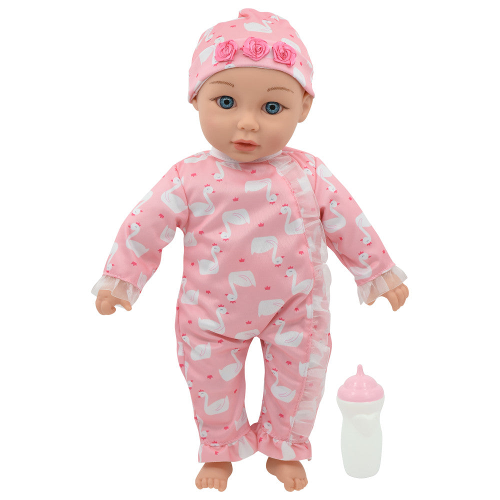 Little Darlings 14-inch Kiss N Tickles Baby Doll - Pink Swan Onesie