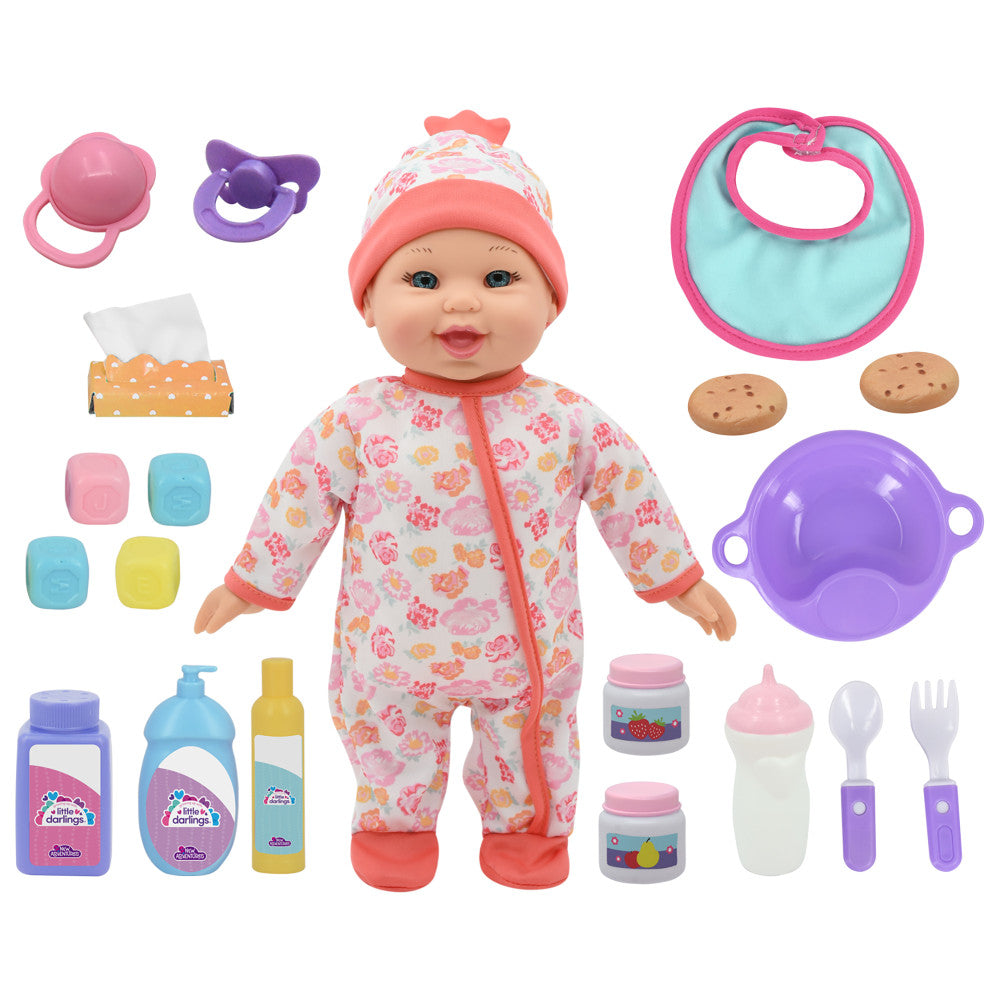 Little Darlings 12-inch Interactive Bouncing Baby Doll Playset - Pink & White