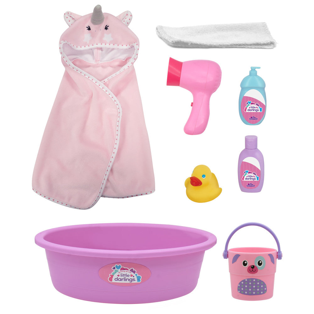 Little Darlings 12-inch Wash N' Play Baby Set with Unicorn Cover-Up