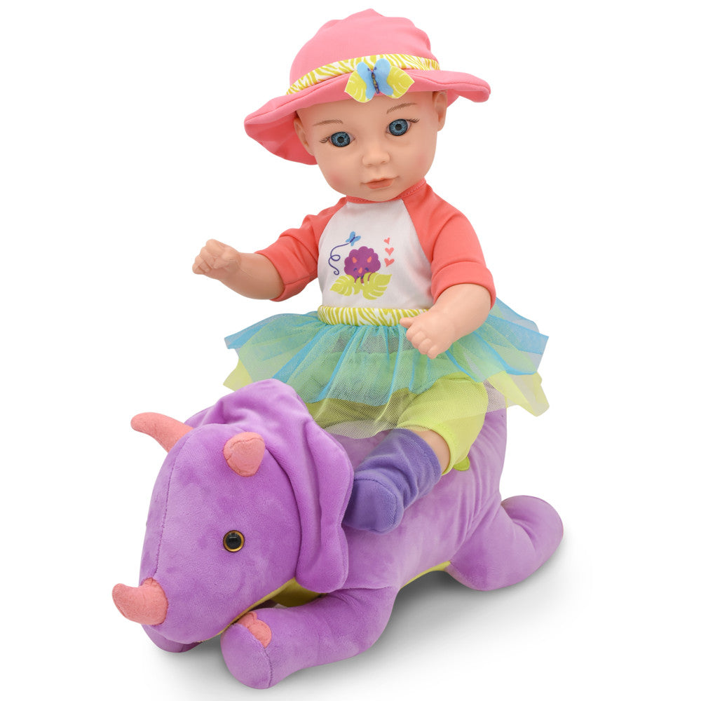 Little Darlings: Hop On Baby & Plush Dino - 15" Baby Doll with Dinosaur Friend