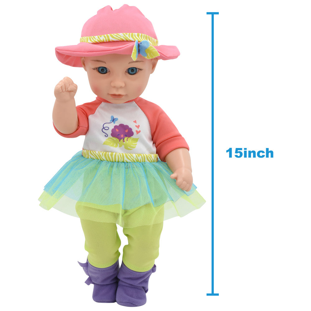 Alternative view of Little Darlings: Hop On Baby & Plush Dino - 15" Baby Doll with Dinosaur Friend