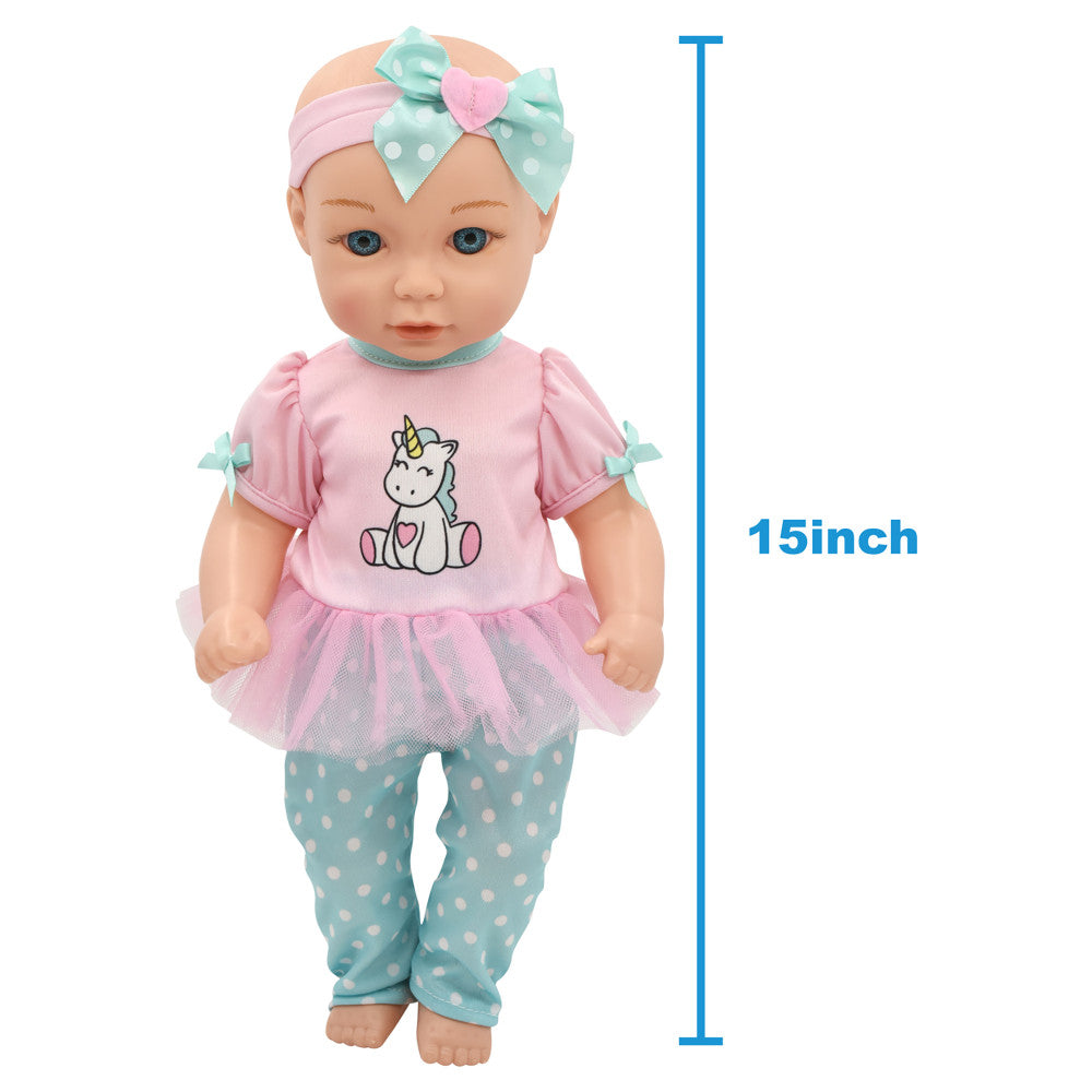Little Darlings 15-Inch Unicorn Dream Baby Doll Set with Plush Companion - Image 3