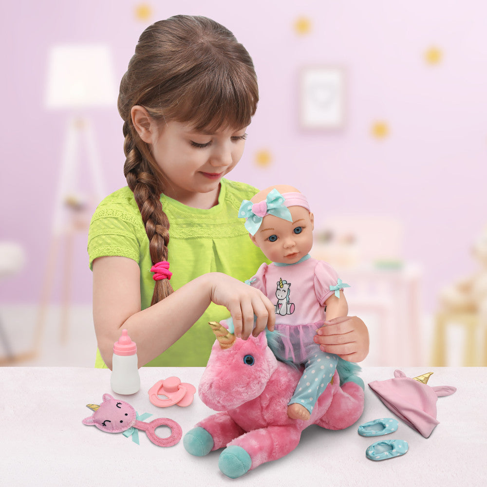 Little Darlings 15-Inch Unicorn Dream Baby Doll Set with Plush Companion - Image 4