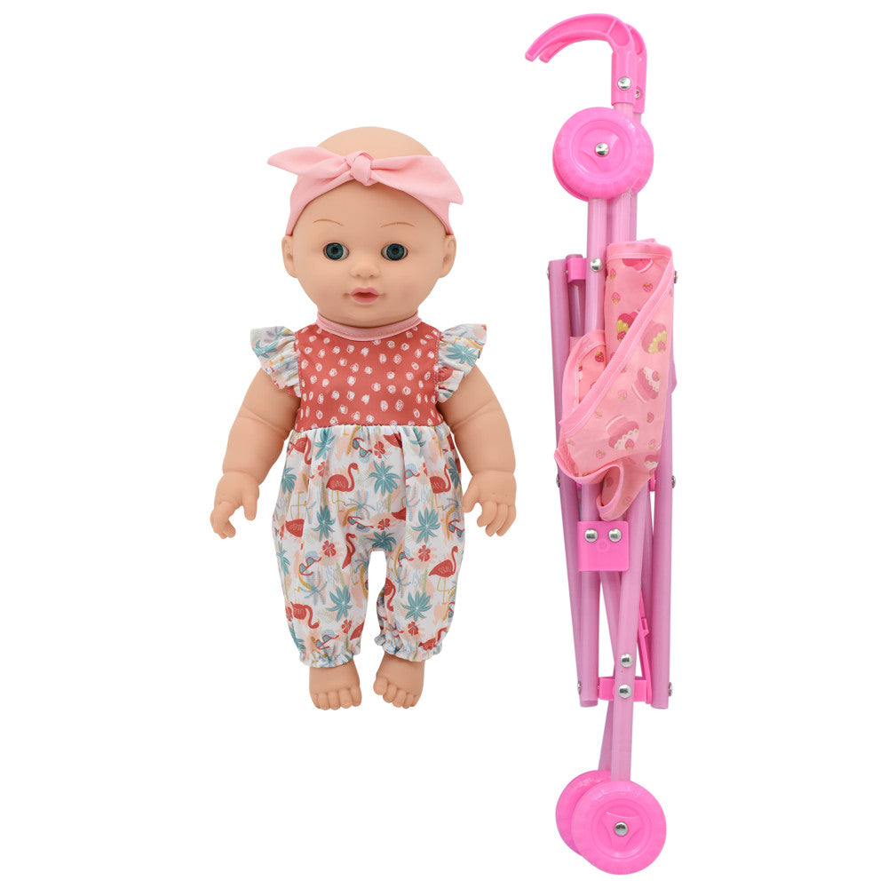 Little Darlings Flamingo Jumper & Pink Stroller Playset - Image 2