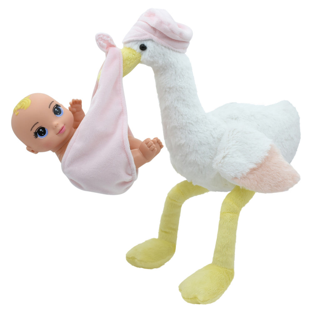 Alternative view of Magic Nursery 8-inch Special Delivery Set - Posable Newborn Baby Doll with Plush Stork, Pink