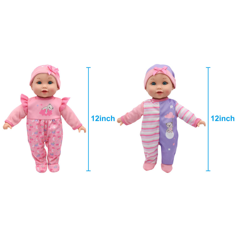 Little Darlings 12" - Twin Dolls Bedtime Fun Set 29pc - Pink, Purple, Green - Playset for Kids Ages 2+ - Image 3