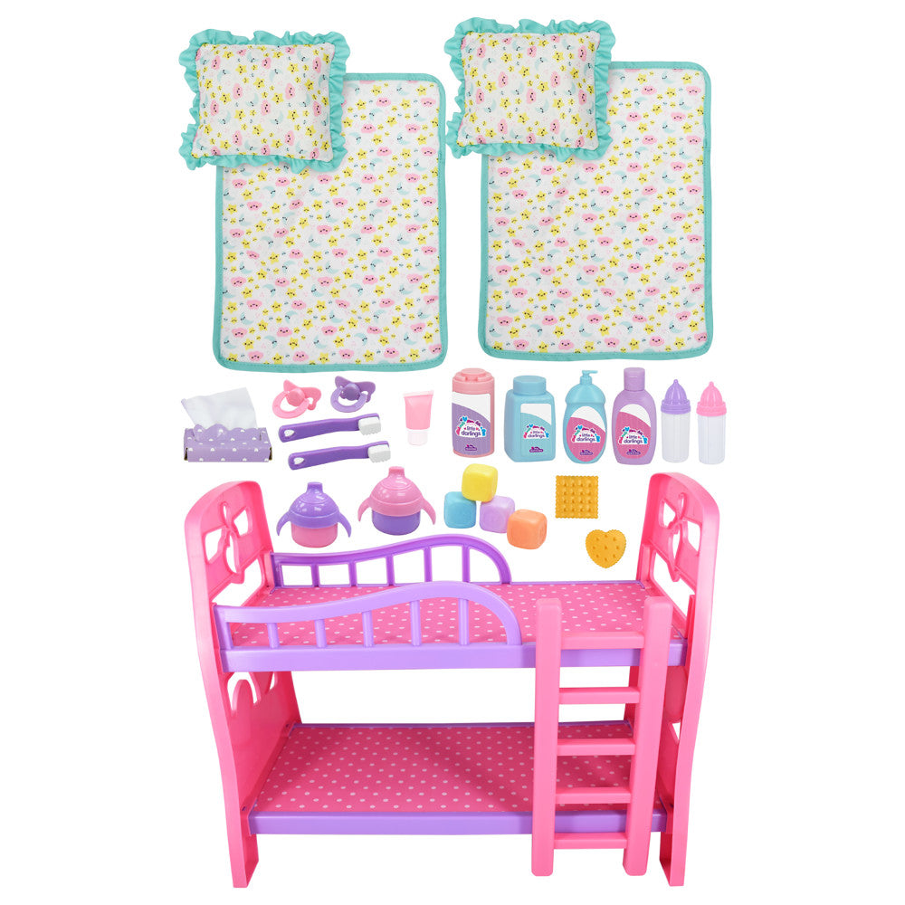 Little Darlings 12" - Twin Dolls Bedtime Fun Set 29pc - Pink, Purple, Green - Playset for Kids Ages 2+ - Image 7
