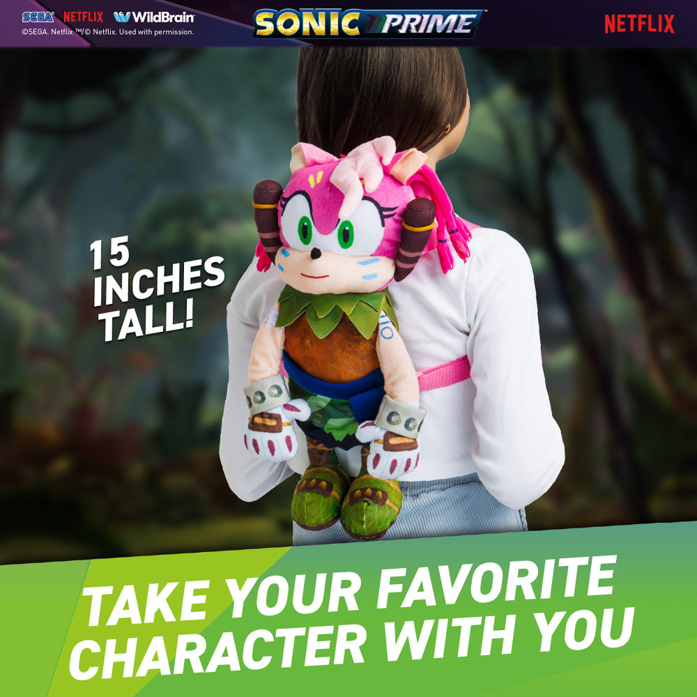 Sonic Prime Thorn Rose 15" Plush Backpack - Vibrant School Gear for Kids 3+