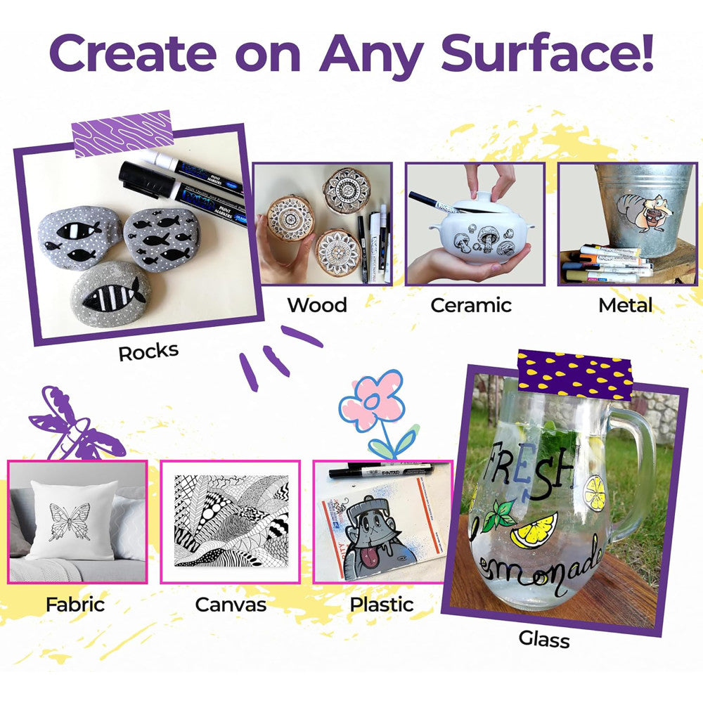 Pintar Acrylic Paint Marker Collection - Black, 12-Pack with Varied Tips - Image 2