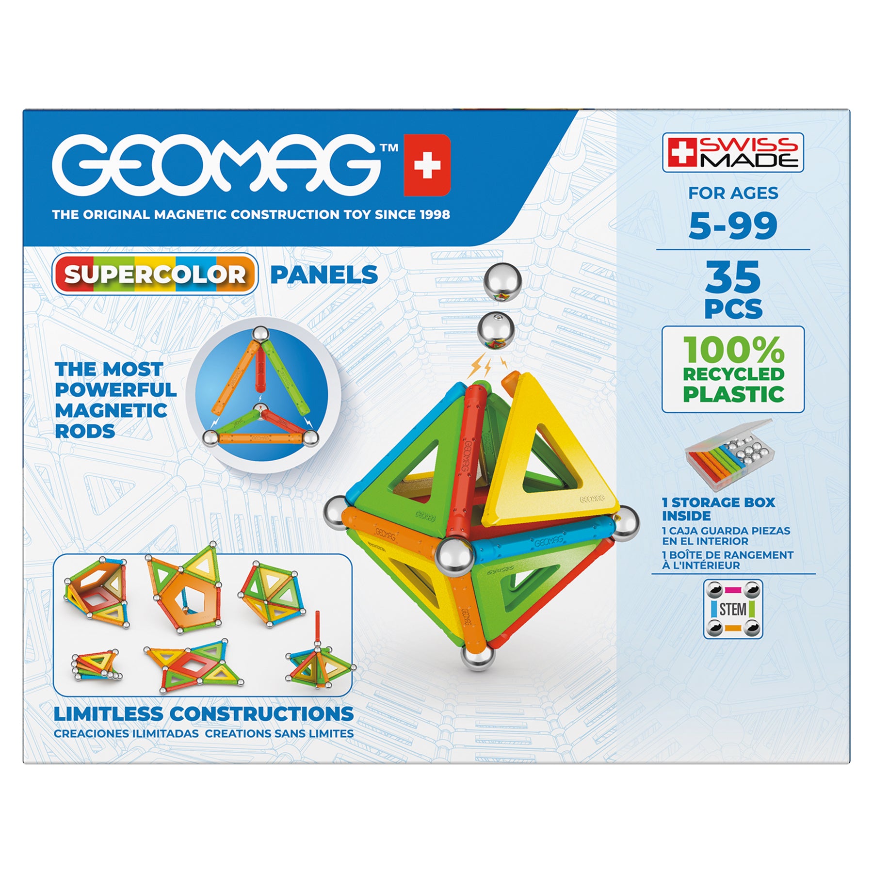 Geomag Supercolor Recycled Magnetic Building Set - 35 Pieces