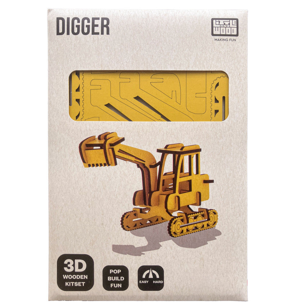 Little & Wood: Medium Digger - 3D Yellow Wooden Construction Kit - Image 3