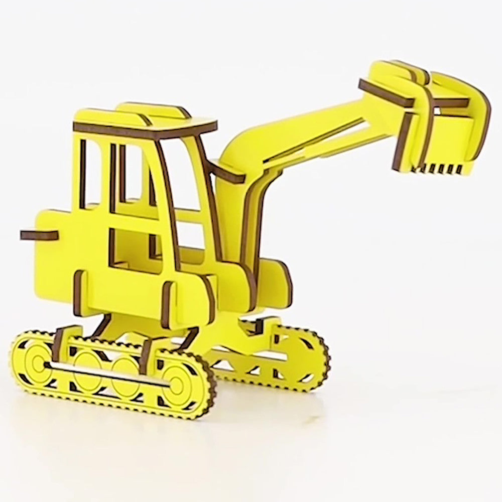 Little & Wood: Medium Digger - 3D Yellow Wooden Construction Kit - Image 5