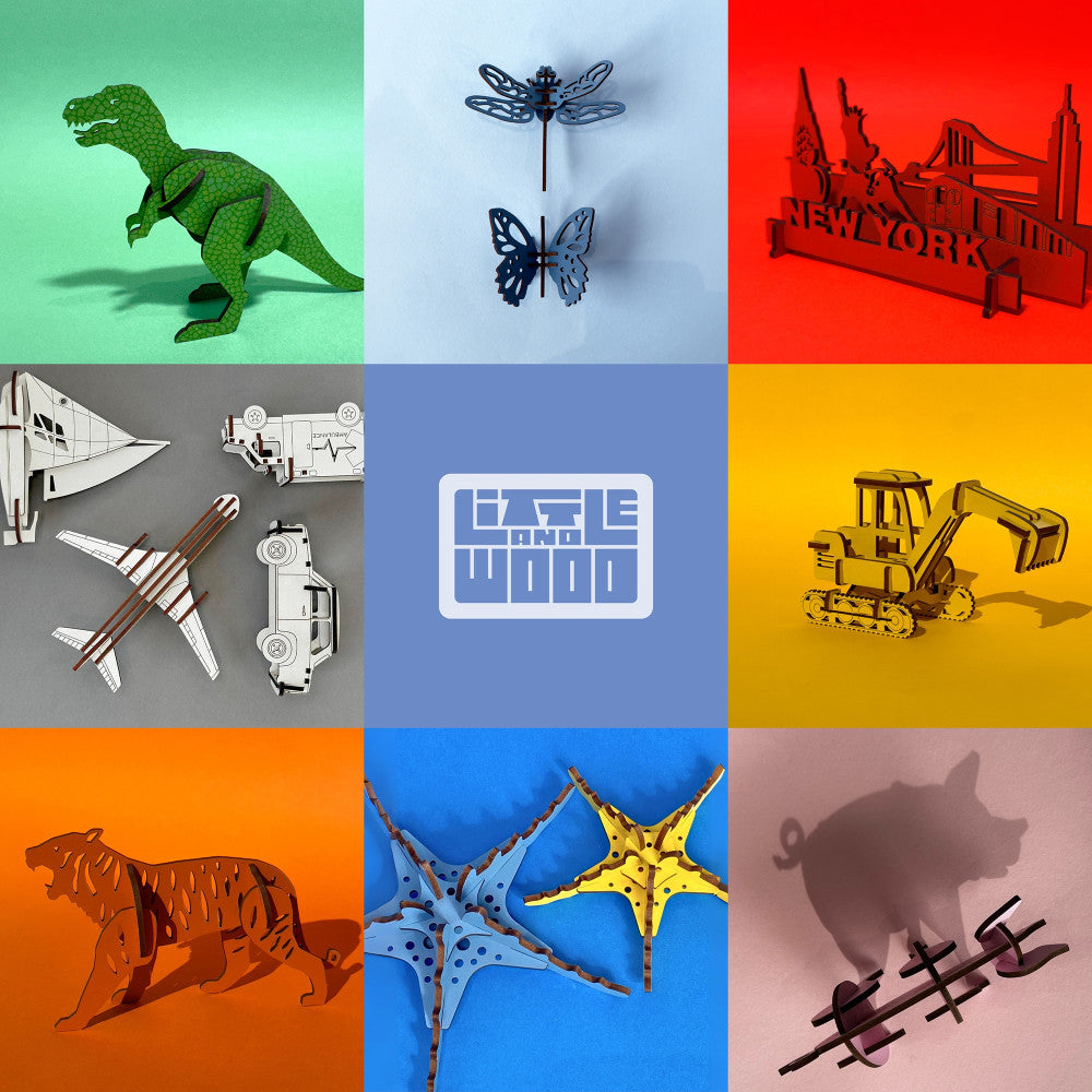 Little & Wood: Medium Digger - 3D Yellow Wooden Construction Kit - Image 8