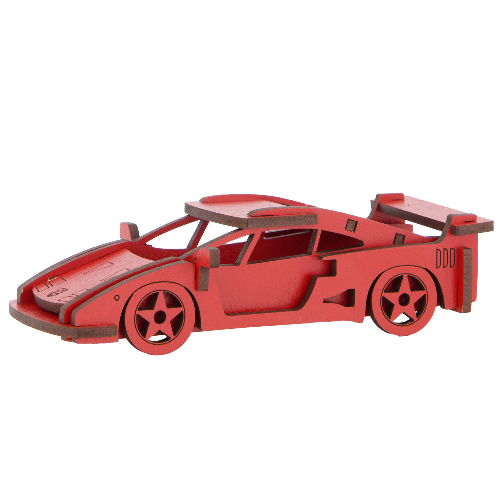 Little & Wood: Medium Red Sports Car 3D Wooden Puzzle Kit