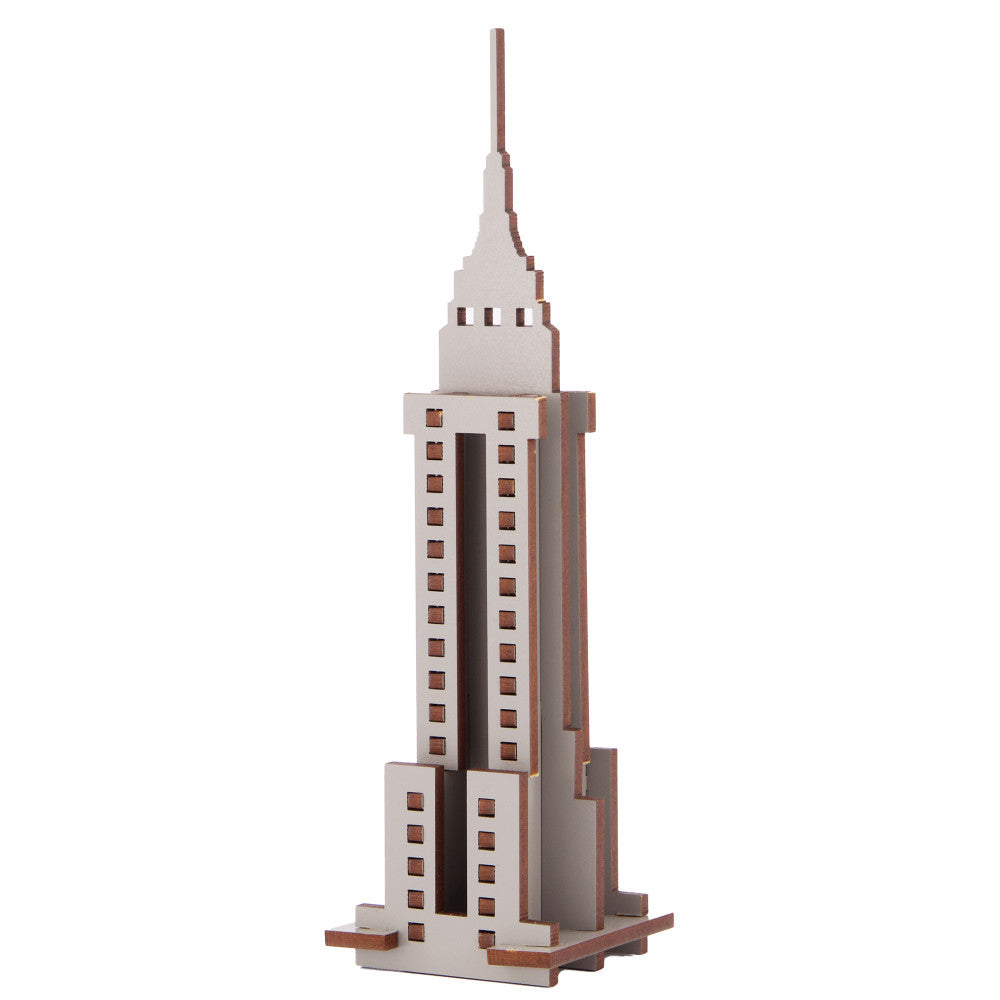 Little & Wood Empire State Building: 3D Wooden Puzzle Kit - Medium, Grey