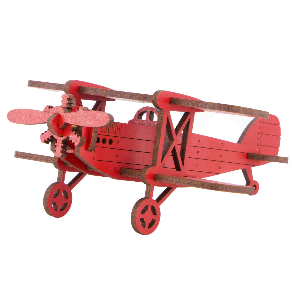 Little & Wood: Red Medium Biplane 3D Wooden Puzzle Kit - Image 2
