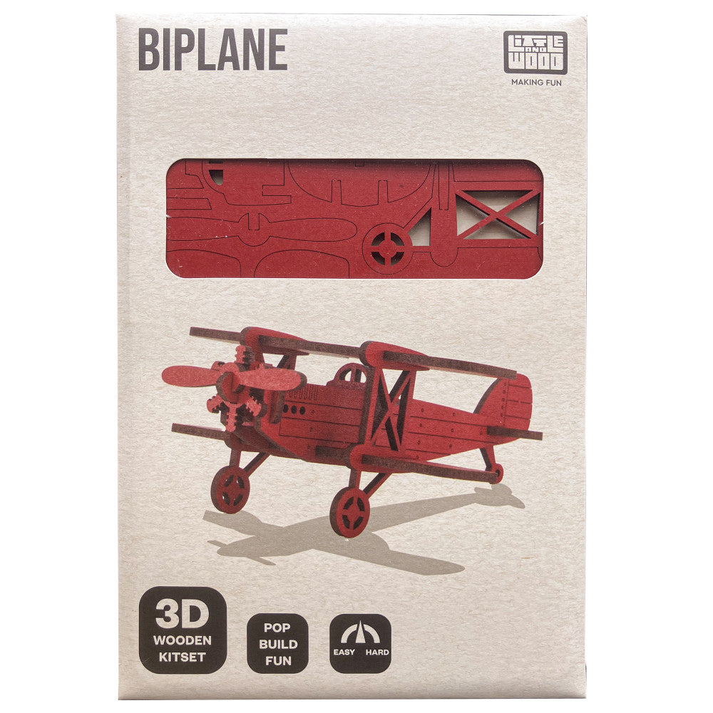 Little & Wood: Red Medium Biplane 3D Wooden Puzzle Kit - Image 3