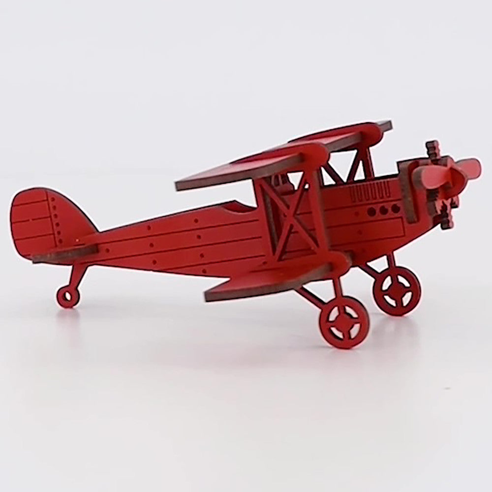Little & Wood: Red Medium Biplane 3D Wooden Puzzle Kit - Image 5