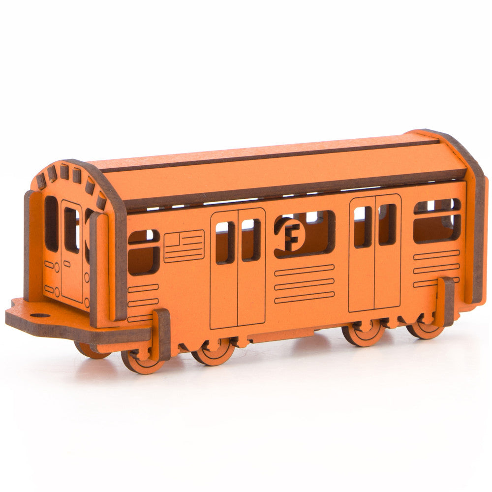 Little & Wood NYC Subway F Train: 3D Wooden Model Kit, Medium