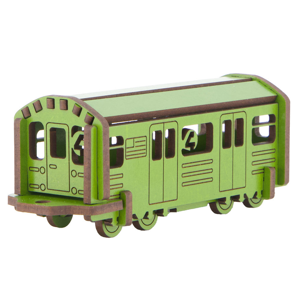 Little & Wood: NYC Subway 4 Train - 3D Wooden Puzzle Kit, Medium - Green