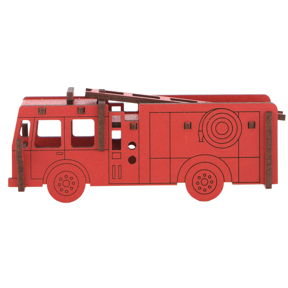 Alternative view of Little & Wood: Fiery Fun! 3D Fire Engine Wooden Kit-Set - Medium, Red