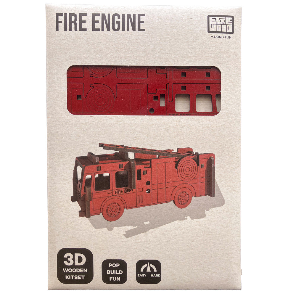 Little & Wood: Fiery Fun! 3D Fire Engine Wooden Kit-Set - Medium, Red - Image 3