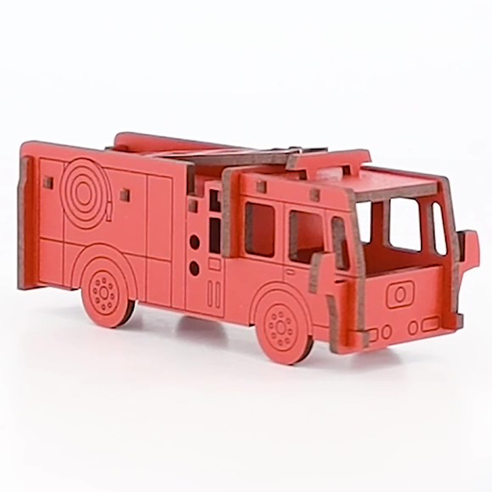 Little & Wood: Fiery Fun! 3D Fire Engine Wooden Kit-Set - Medium, Red - Image 4