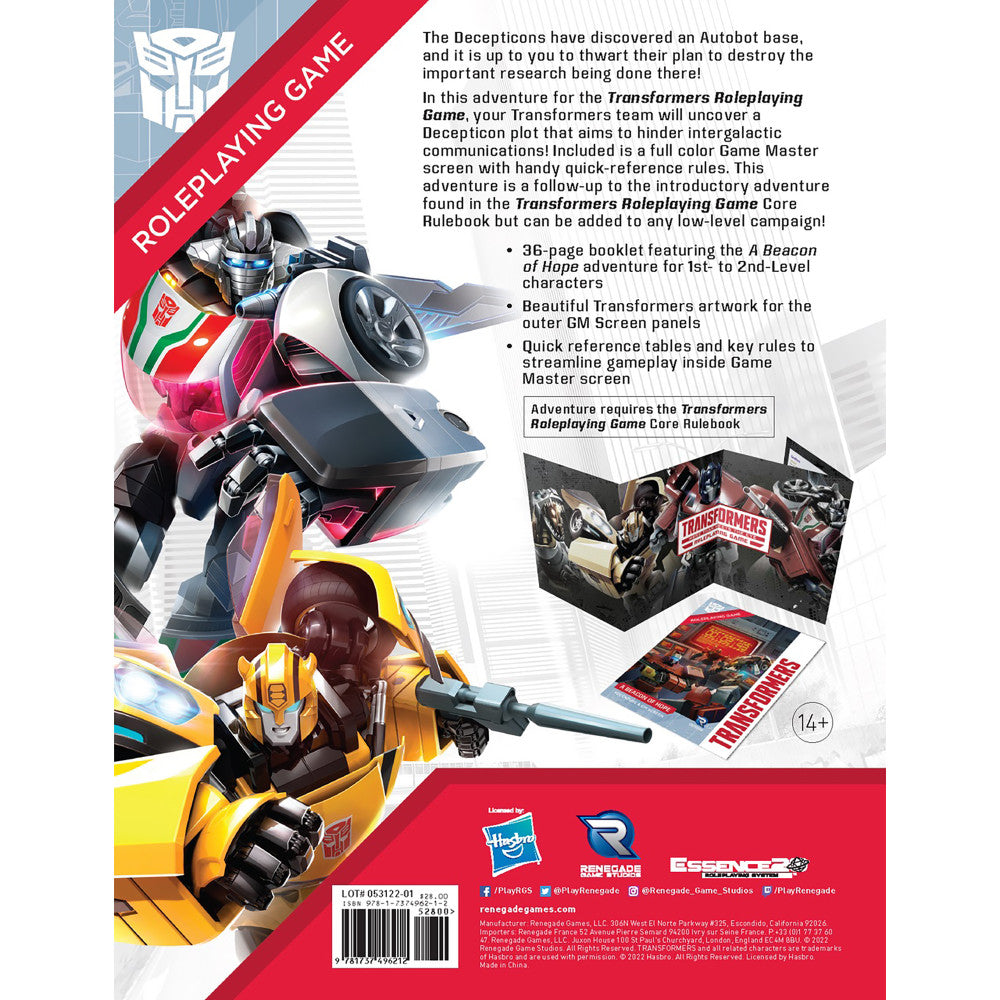 Alternative view of Transformers Roleplaying Game: Beacon Of Hope Adventure & GM Screen