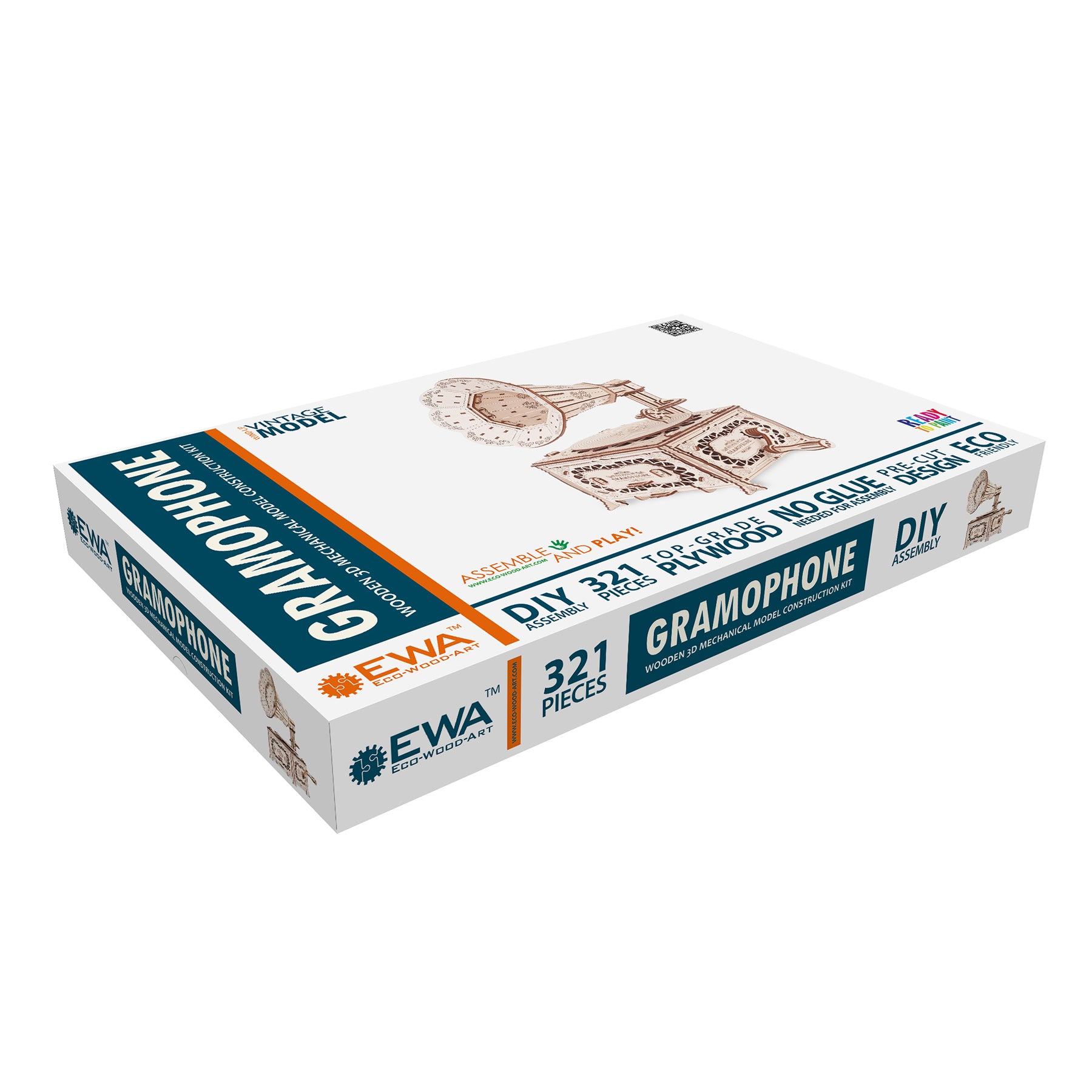 Alternative view of EWA Eco-Wood-Art Vintage Gramophone 3D Wooden Model Kit