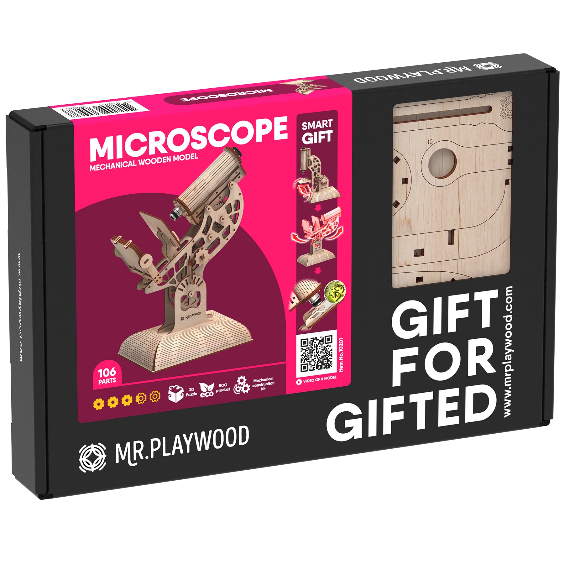 Alternative view of Mr.PLAYWOOD Microscope Mechanical Wooden 3D STEM Model