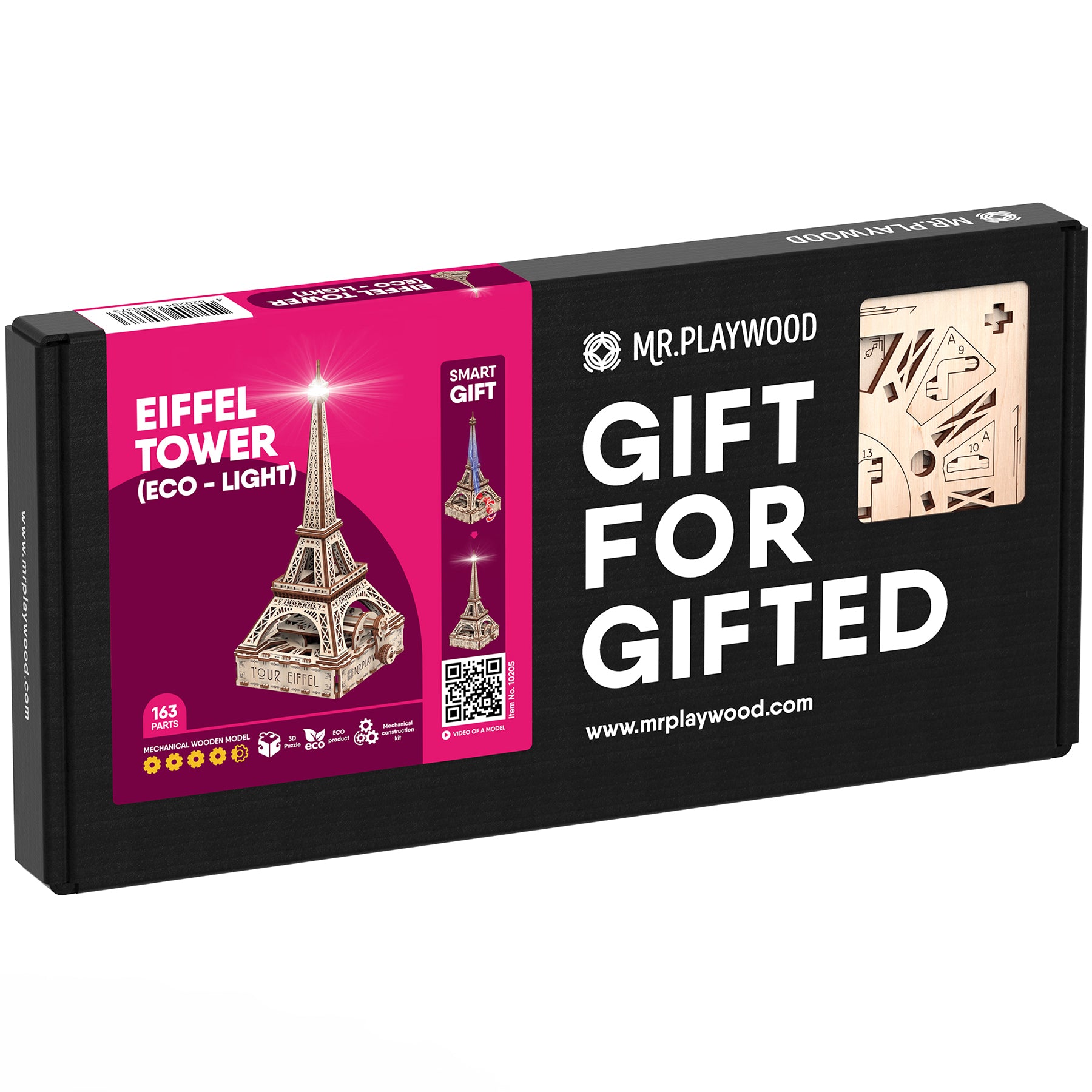 Alternative view of Mr.PLAYWOOD Eiffel Tower Eco-light 3D Wooden STEM Model - Hand-Cranked LED Dynamo