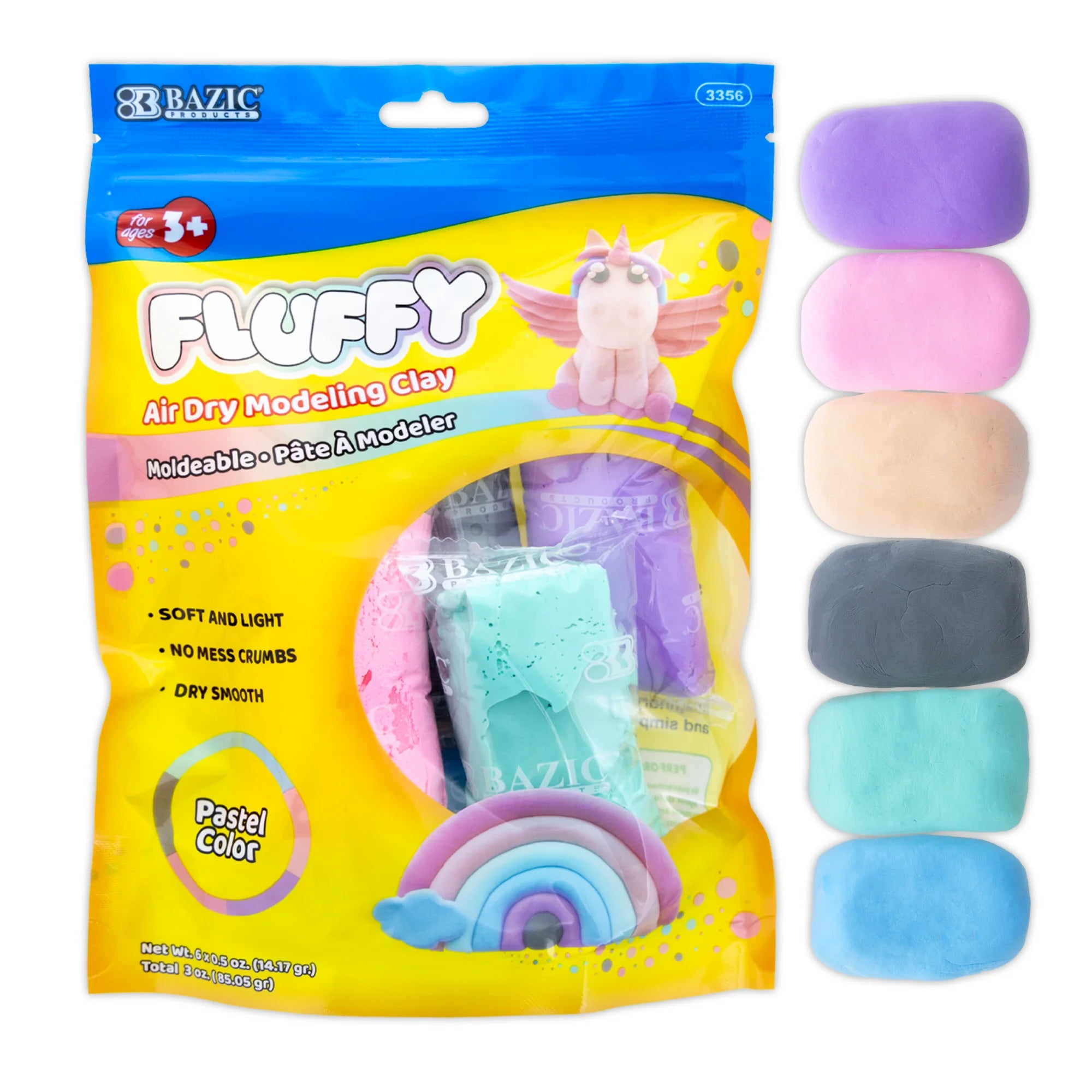 Alternative view of BAZIC Pastel Rainbow Air Dry Modeling Clay Set - 6 Colors, 0.5 oz Each, 24 Packs